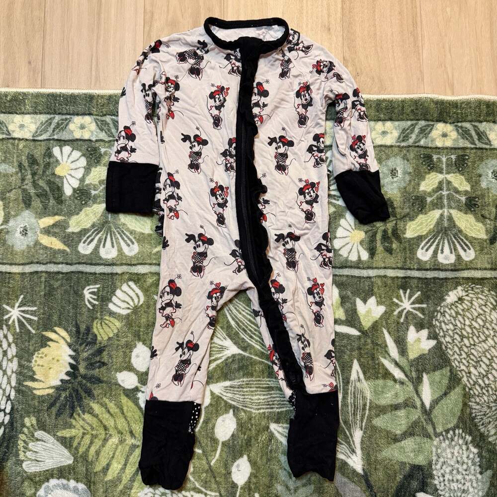 Fletch Minnie Mouse Ruffle Bamboo Zip-Up Footie Pajamas